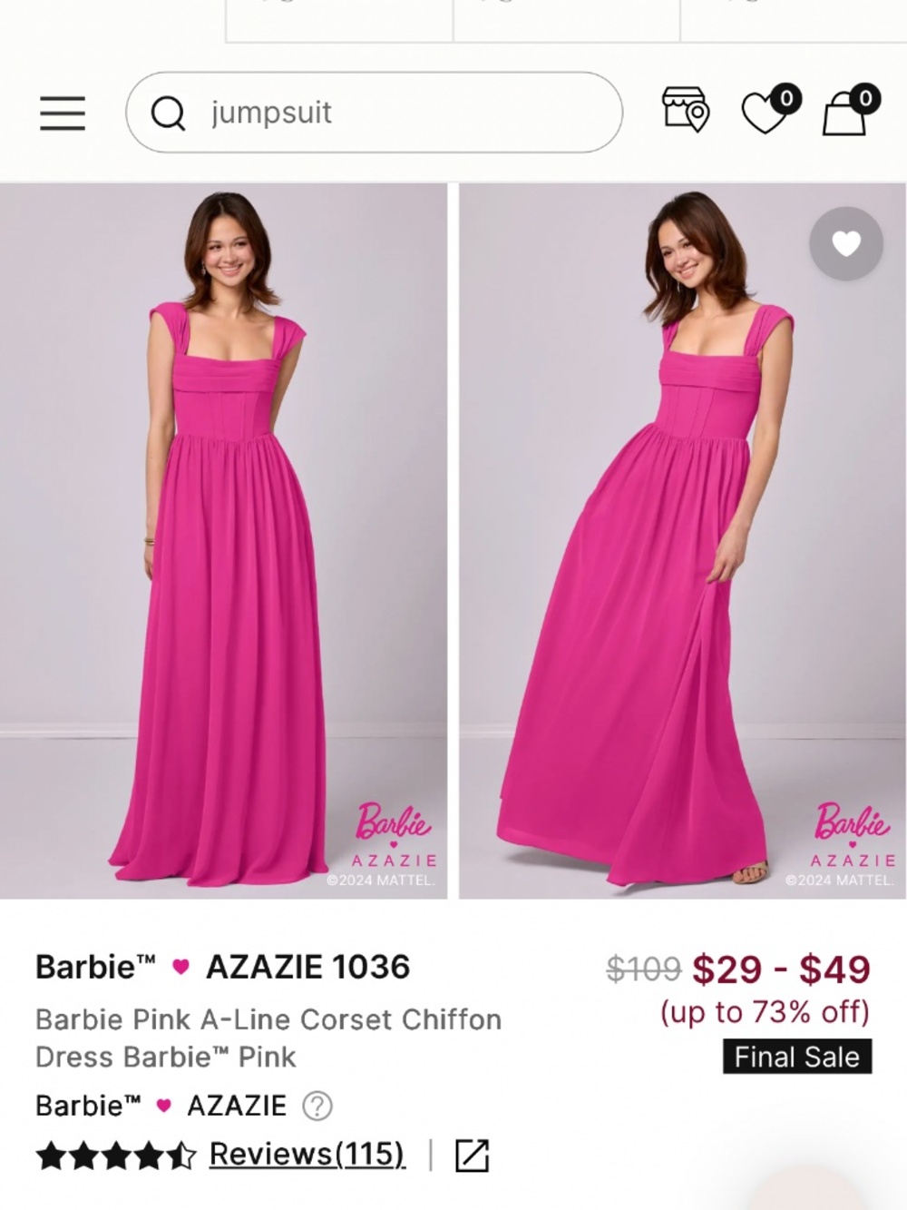 Azazie 1036 Barbie Pink A-Line Corset Chiffon Dress